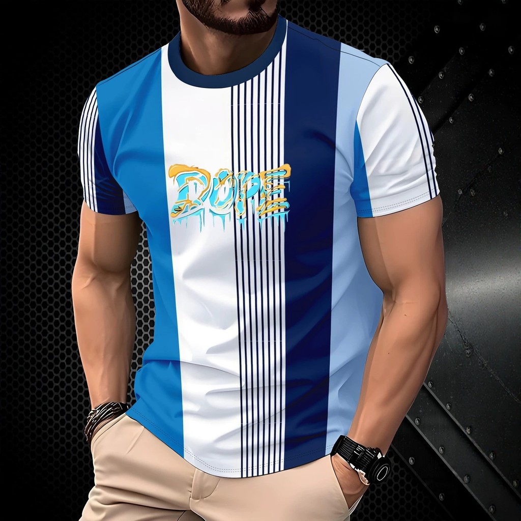 2026 Cross border Comércio Exterior Diário Lazer Esportes 3D Impresso Carta Listra Manga Curta Gola Redonda Camiseta Res