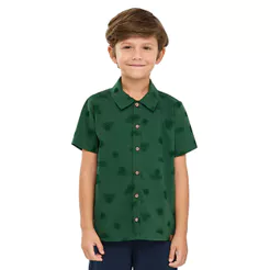 Camisa Manga Curta Infantil Menino Tropical Elian Verde
