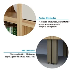 Cozinha Compacta Modulada 100% MDF 4 Peças 9 Portas 3 Gavetas e Vidro 274cm Vicenza Espresso Móveis Bege/Amêndoa/Off