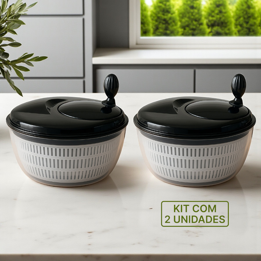 Kit 2 Centrífugas de Salada Manual 4L Secador de Verduras com Alavanca BPA Free Cozinha