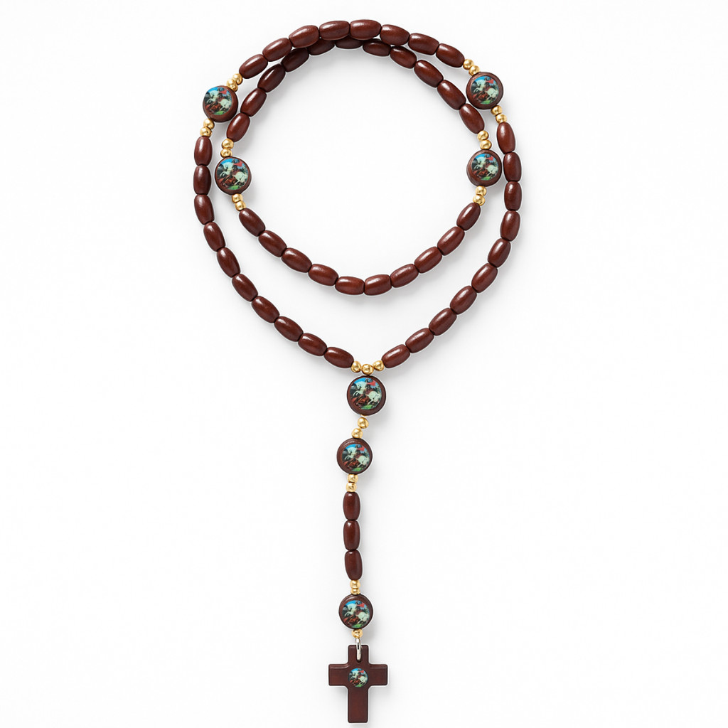 Terço Madeira São Jorge Conta 8mm 45 cm Marrom em Oferta na Shopee