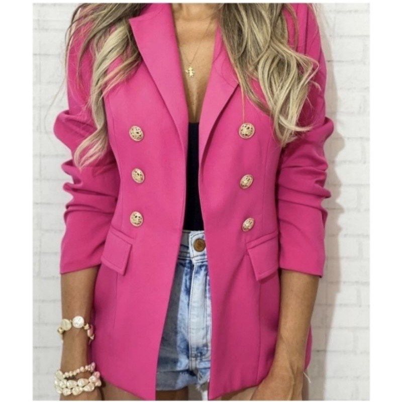 Blazer Feminino Casaquinho Alfaiataria Casaco Social Com Botão Moda