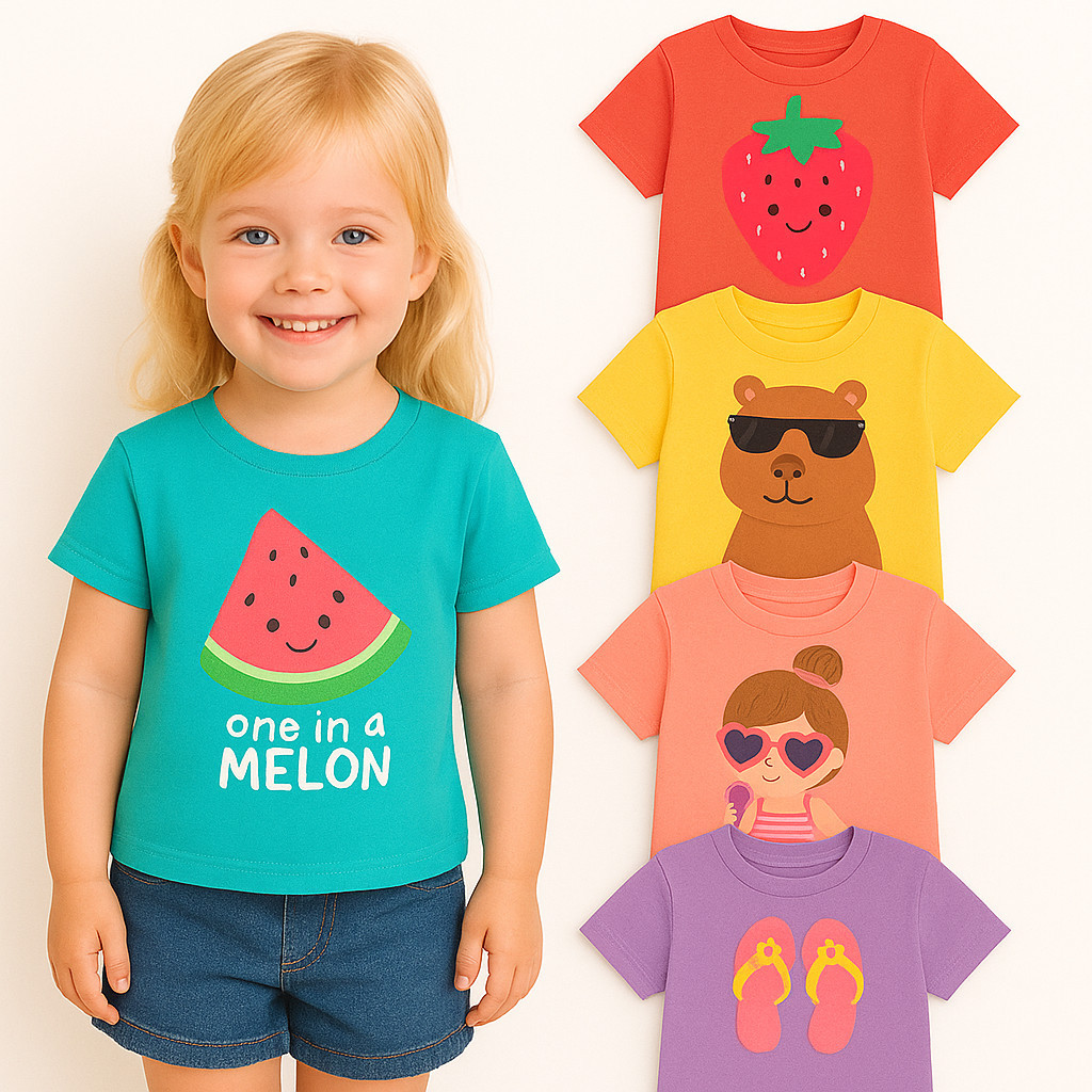 Kit 2 Camisetas de Menina Verão Sortidas Infantil  -Kit 2 Blusas para Meninas Verão Infantil- 2 Camisa Feminina Infantil