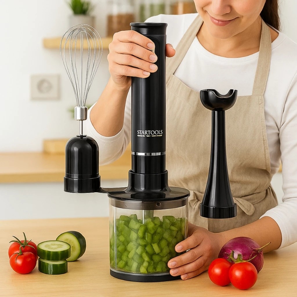Kit 3 Em 1 Mixer Misturador Alimentos Vitamina Receitas Restaurante Esmagador Processador Batedor