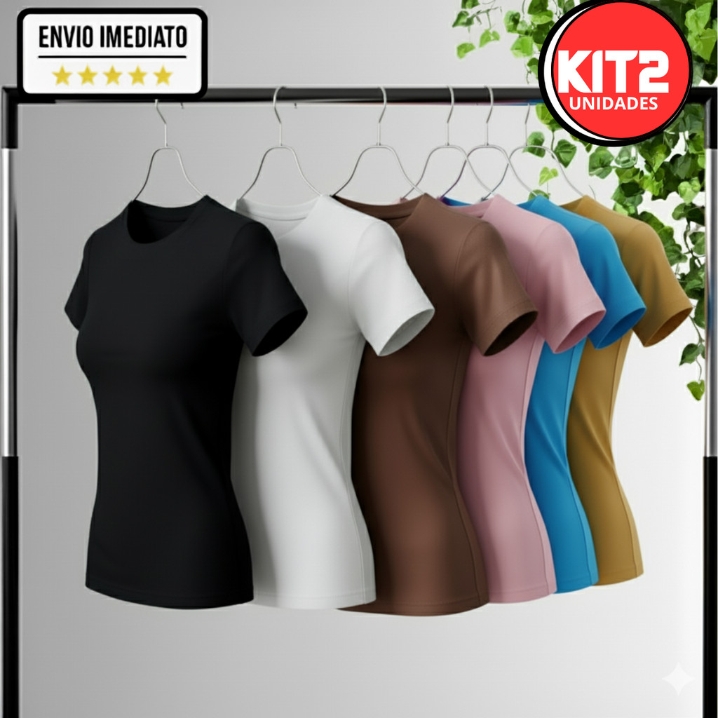 kit 2 Blusas Manga Baby Look Básica Tee Baby Dia a Dia Feminina Manguinha Suplex em Oferta na Shopee