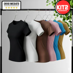 kit 2 Blusas Manga Baby Look Básica Tee Baby Dia a Dia Feminina Manguinha Suplex