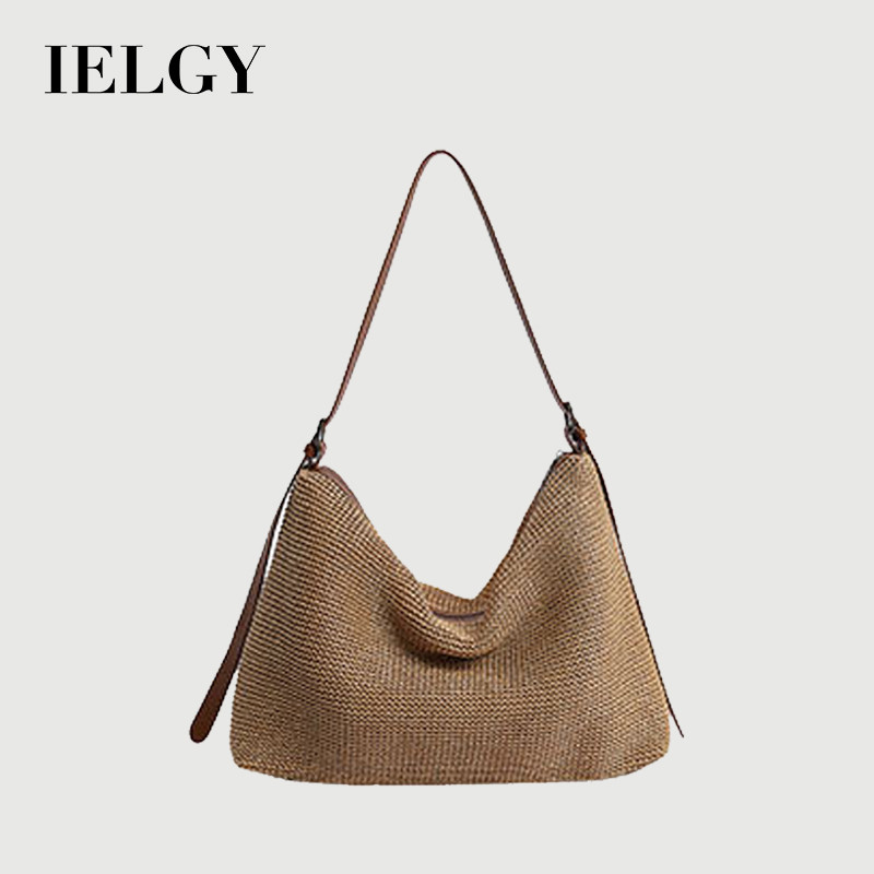 IELGY Bolsa Tote feminina de palha, verão, grande capacidade, um ombro, mensageiro, férias à beira-mar, praia