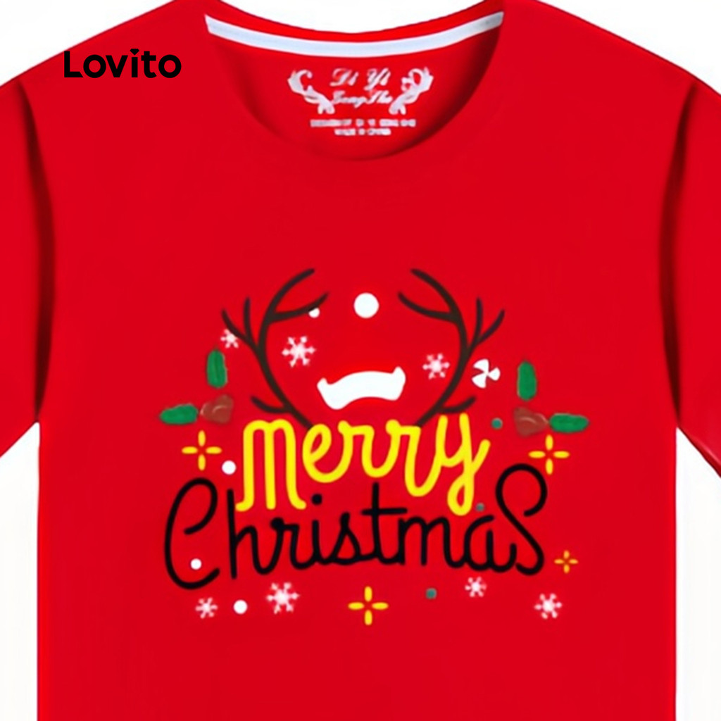 Detalhes do Lovito Camiseta Masculina Casual Primavera/Verão Vermelha LNE125005