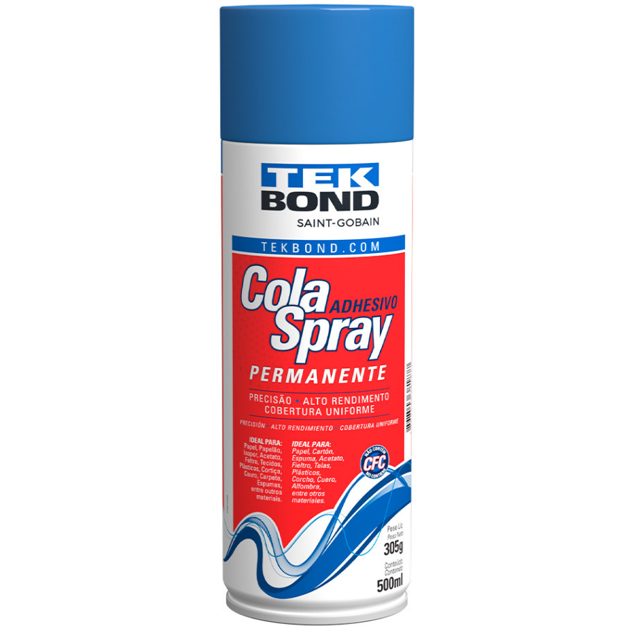 Cola Spray Tek Bond Permanente  500ml 305g - Cola Spray Para madeira, Tecidos, Borracha, Espuma , Artesanato