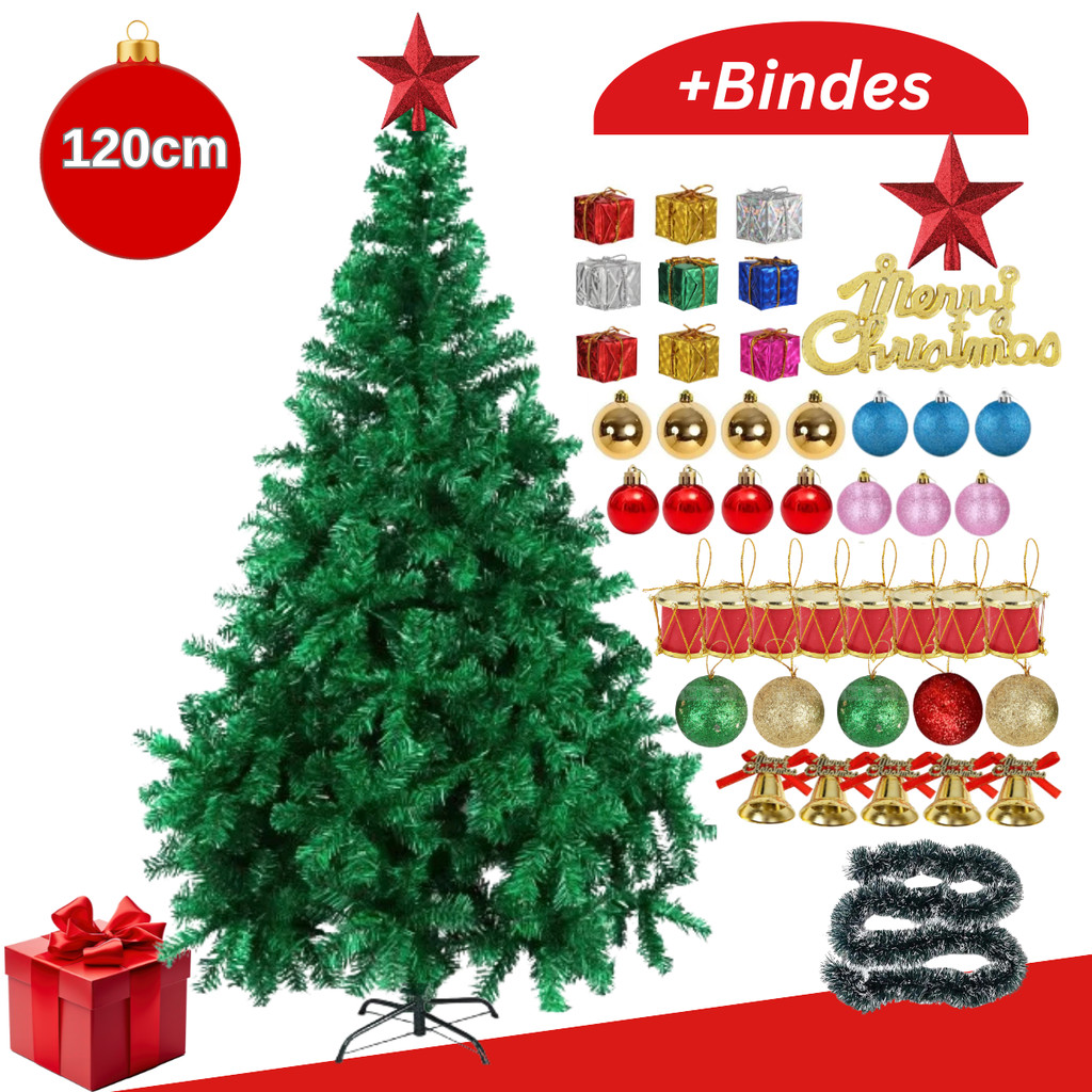 Árvore De Natal Pinheiro Canadense Luxo 1,20cm Altura Galhos Cheios Decoração + Infeites