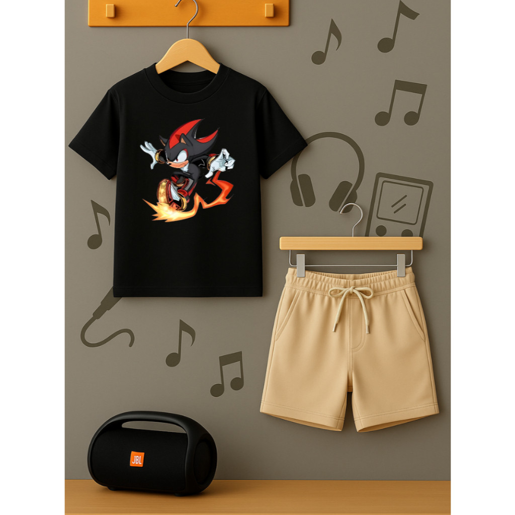 Conjunto Shadow Sonic Camiseta e Bermuda Moletom Infantil Juvenil Short Menino Menina Algodão Macio