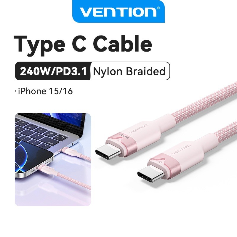 Vention 240W Cabo De Carregamento De Ultra Alta Velocidade USB-C Para 5A Design Durável Trançado Forte De Corrente , Ráp em Oferta na Shopee