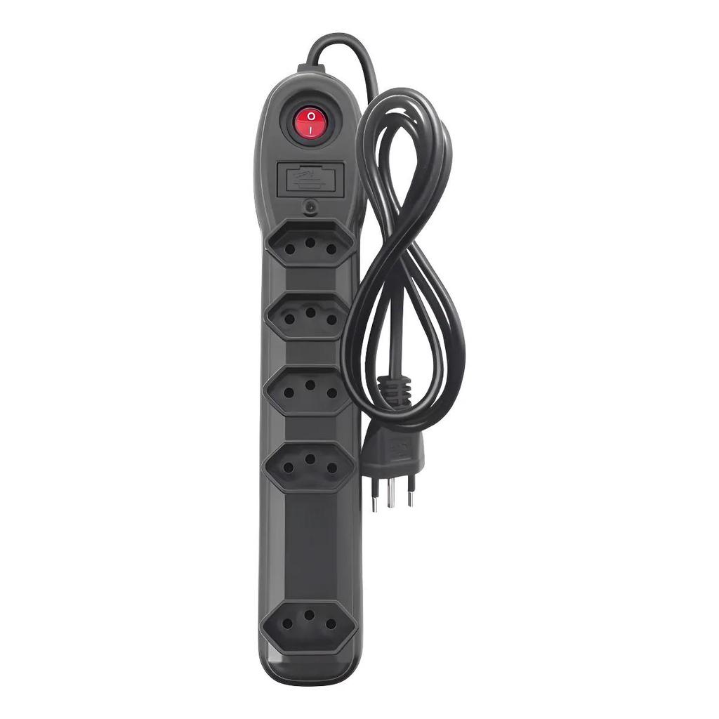 Filtro De Linha Régua Megatron 5 Tomadas 1 Metro Preto Com Chave Liga Desliga Bivolt