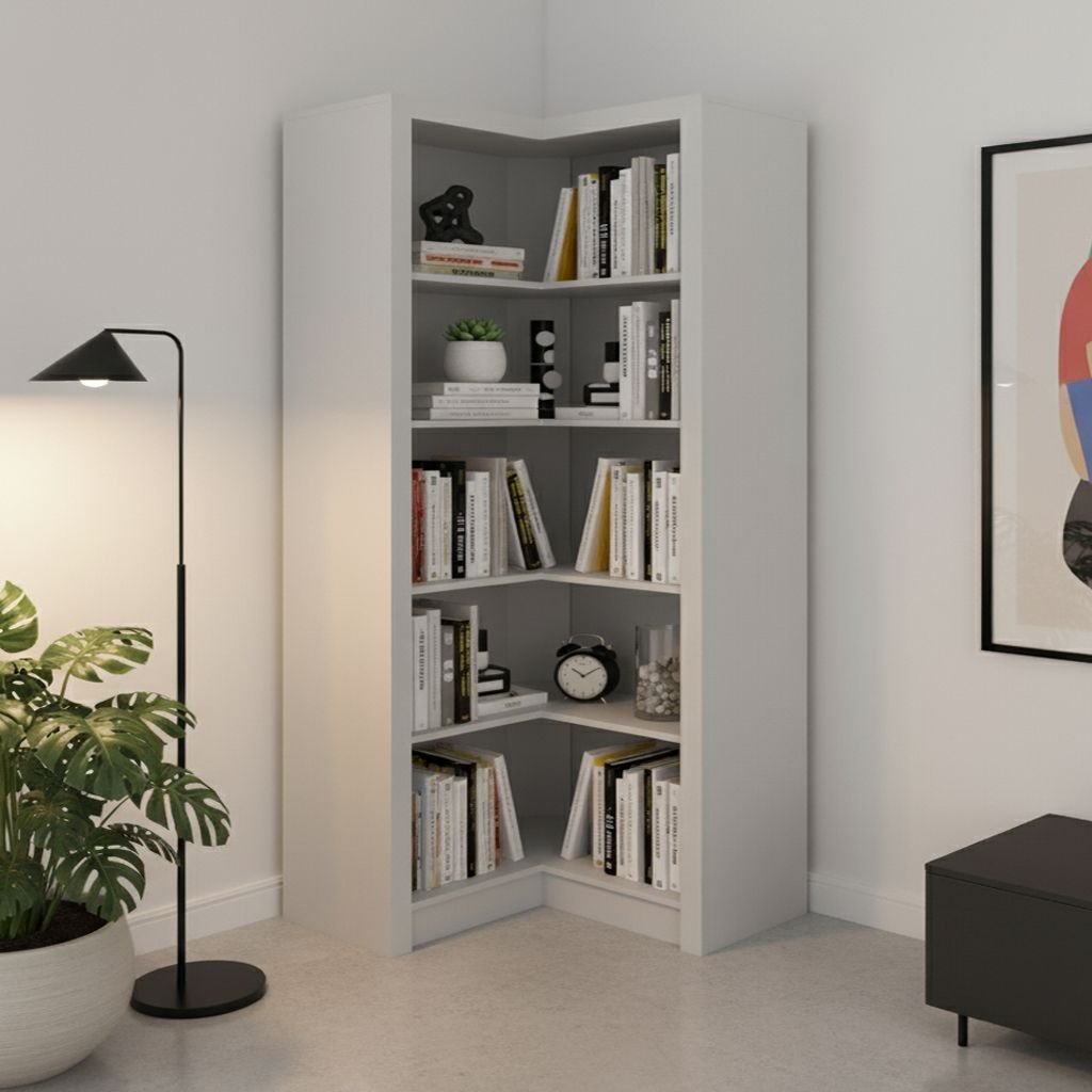 Armário de Canto para Escritório Aberto 4 Prateleiras Branco Me4132 Branco em Oferta na Shopee