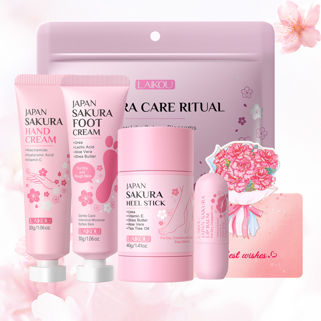 LAIKOU Sakura Conjunto De Cuidados Labiais Para Mãos E Pés Kit De 5 Peças-Umidade Final Calcanhares , Lábios Pele Com A