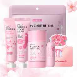 LAIKOU Sakura Conjunto De Cuidados Labiais Para Mãos E Pés Kit De 5 Peças-Umidade Final Calcanhares , Lábios Pele Com A