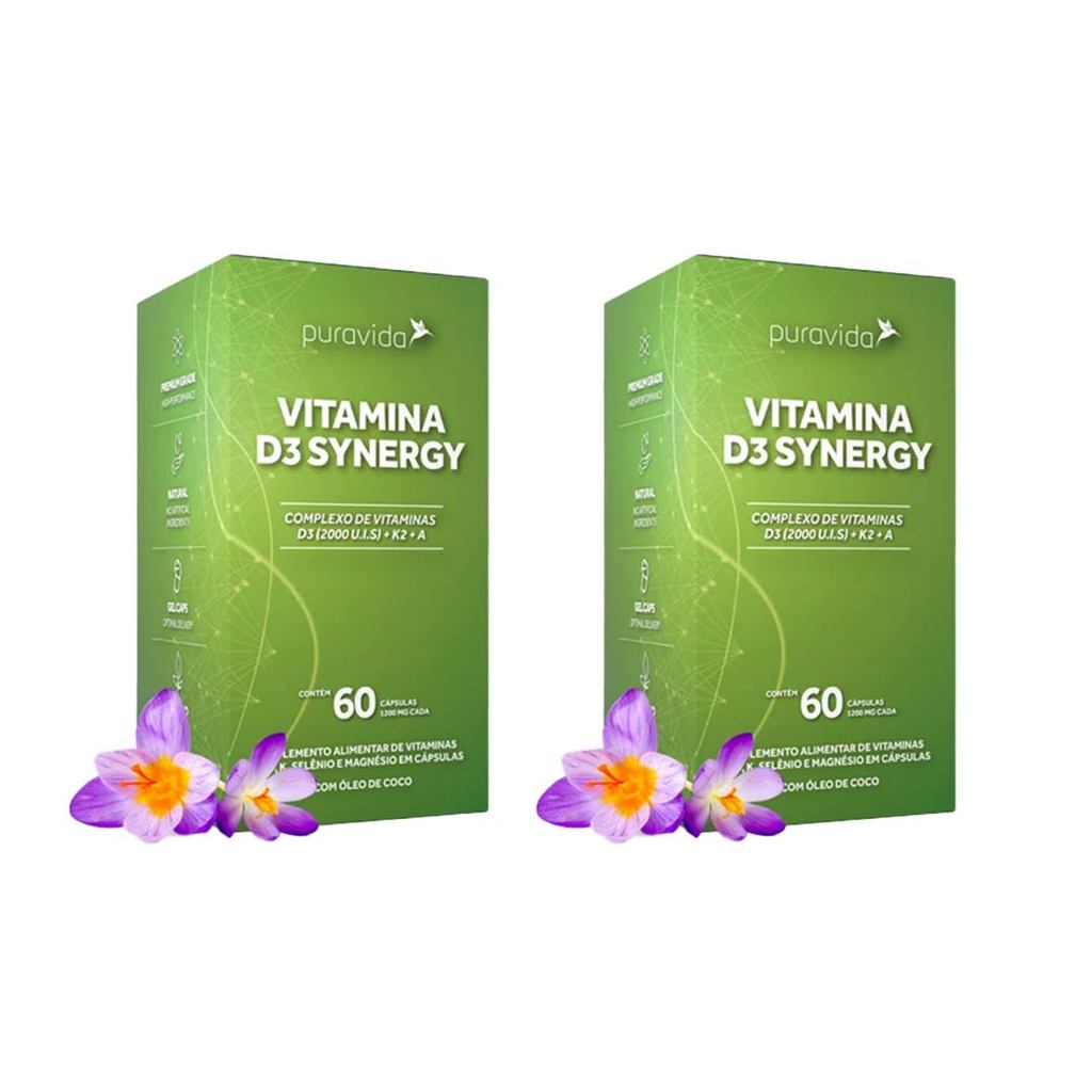 Vitamina D3 Synergy Kit com 2 - 60 Caps - Puravida