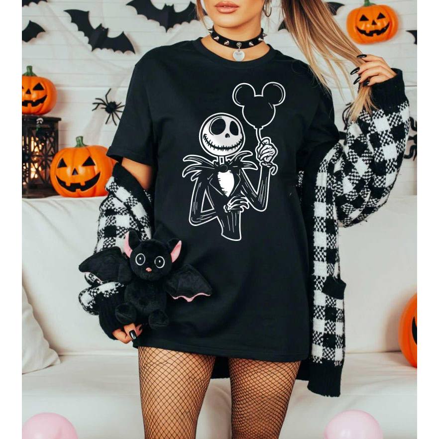 Camiseta Feminina Grande De Algodão Com Estampa De Jack Skellington E Mickey Mouse Do Desenho O Estranho Mundo De Jack
