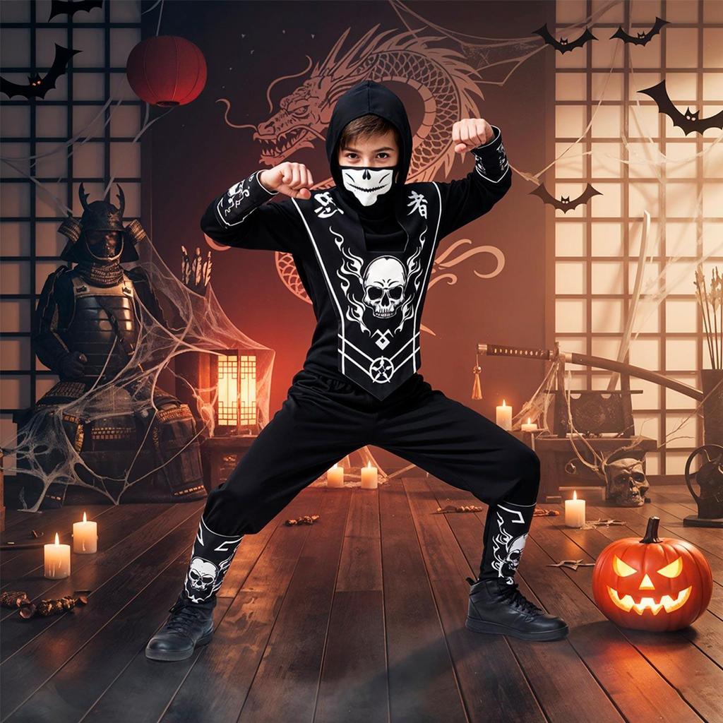 Fantasia de Halloween Ninja Sombrio Infantil Com Balaclava e Bracelete em Oferta na Shopee