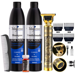 Kit Cuidados Masculino Shampoo, Condicionador Anticaspa + Ampola Crescimento + Maquininha + Pente em Oferta na Shopee
