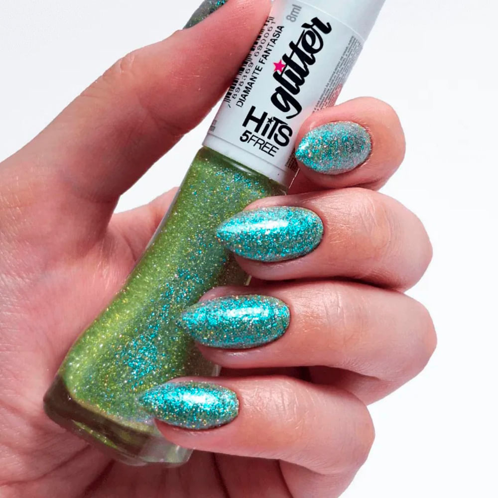 Detalhes do Esmalte Hits 5Free Glitter Cor Diamante Fantasia 8ml