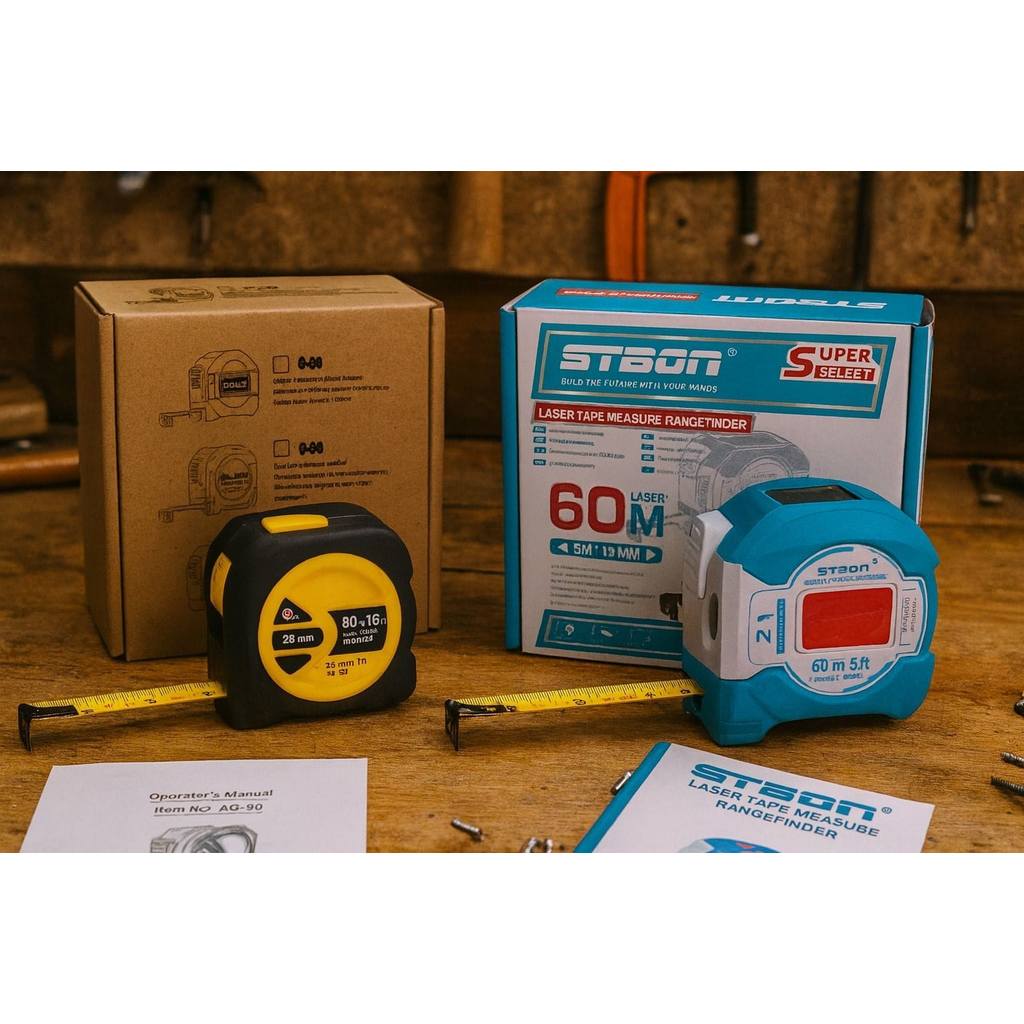 Trena Digital Laser e Manual STBON/ SMMT 3 em 1 Recarregável USB Tipo C 60m/50M / 5m x 19mm DKL