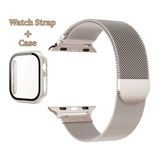 Pulseira De Metal Starlight Milan + Capa Para Apple Watch 46 Mm 42 41 40 44 45 38 49 PC Glass + iWatch Series 11 10 9 8