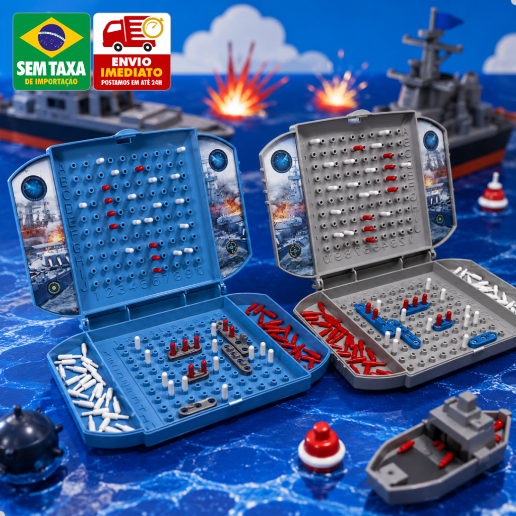 Batalha Naval Brinquedo Educativo de Estratégia para Crianças e Adultos 2 Jogadores 15x11cm