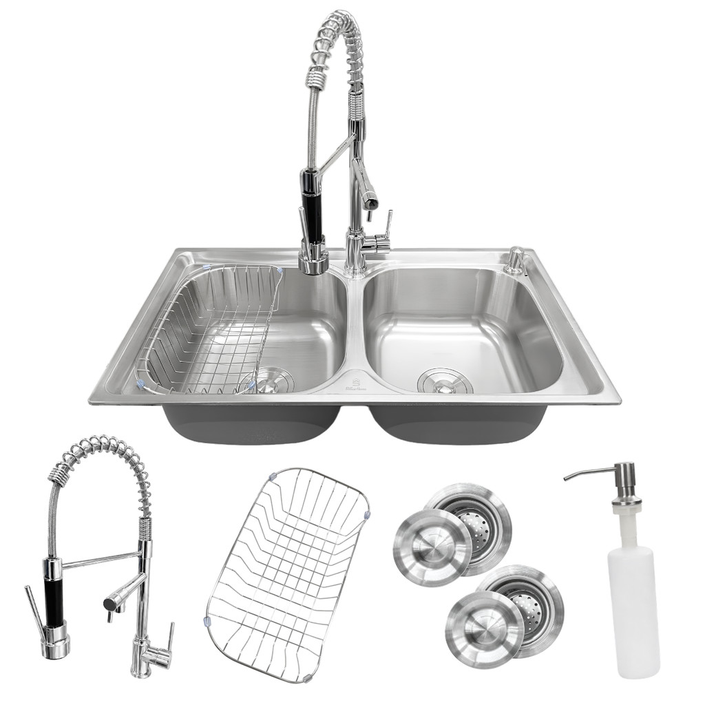 Kit Cuba Dupla Gourmet Cozinha Aço Inox 78x43 e Torneira Monocomando Luxo Completo
