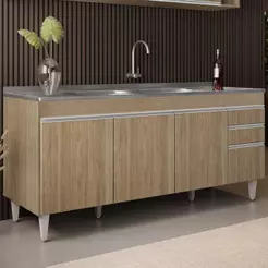 Balcão de Cozinha com Pia Inox 180cm Dallas Castanho - Lumil