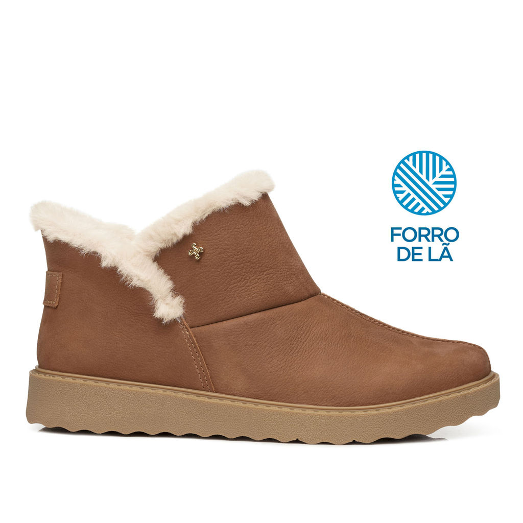 Bota Pegada Feminina em Couro Camel Cano Curto 281191-02