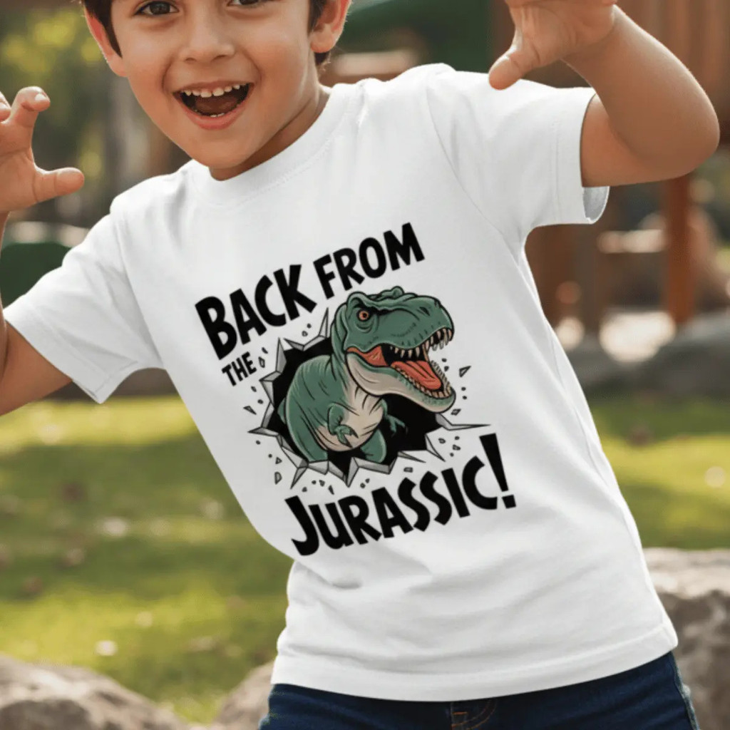 Camiseta Infantil Dinossauro T-rex Back From The Jurassic