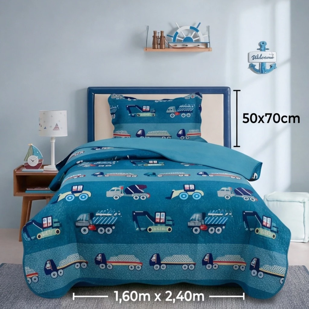 Cobre Leito Solteiro 2 Peças Dupla Face Infantil Matelado Ultrassônico – Colcha para Quarto de Criança Menina e Menino