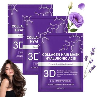 Máscara Capilar de Colágeno 3D, Máscara Capilar de Colágeno com Ácido Hialurônico, Cuidado Capilar Hidratante e Reparado
