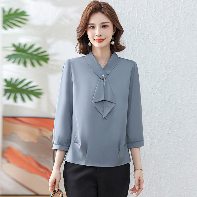 Novo estilo mãe primavera camiseta 40 anos de idade 50 mulheres de meia-idade estilo ocidental camisa pequena de meia-id