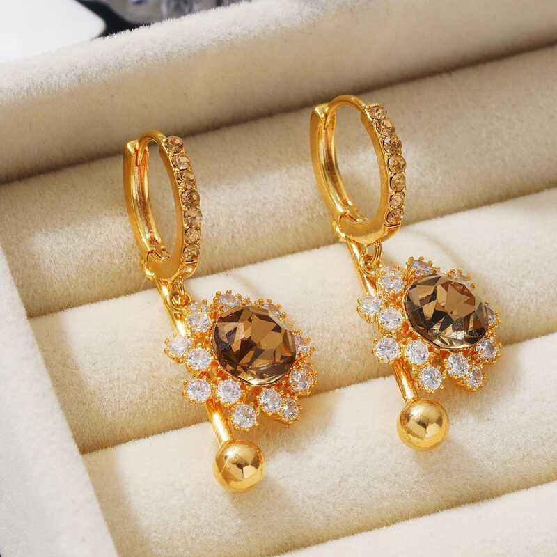 Estilo luz luxo dourado girassol brincos feminino Super piscando brincos de diamante moda All-Match brincos jóias
