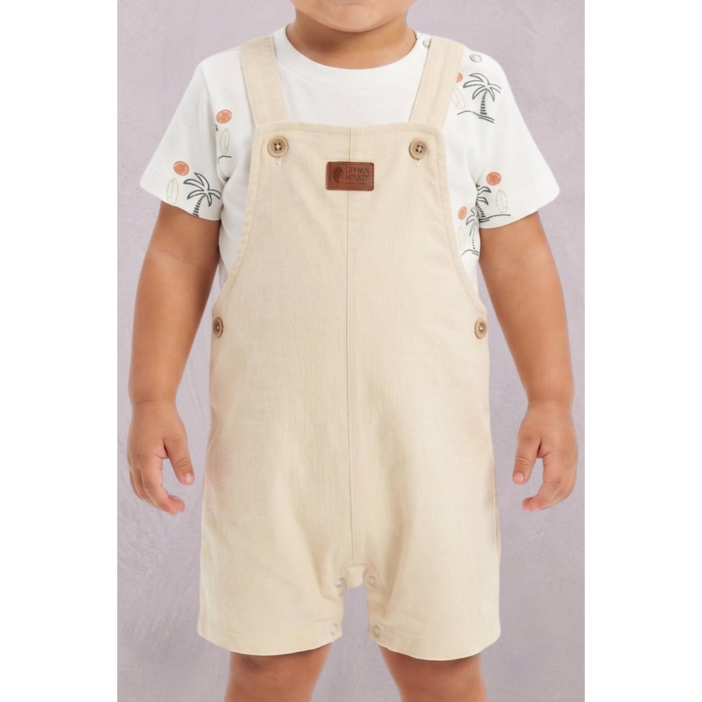 Conjunto Menino Camiseta Estampada e Jardineira Onda Marinha