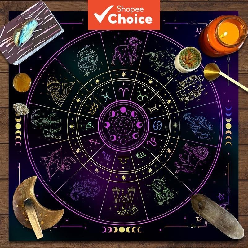 Imagem 1Pc Tarô Cartão Toalha De Mesa 12 Signos Do Zodíaco Adivinhação Altar
