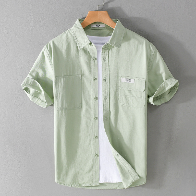 Verão pele-amigável camisa de manga curta bolso masculino puro algodão macio polegada camisa Casual topo respirável cami