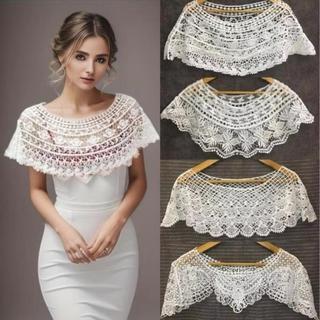  Poncho Xale De Renda , Gola Falsa Elegante Vazada , Vestido De Noite Fino Estilo Francês Retrô