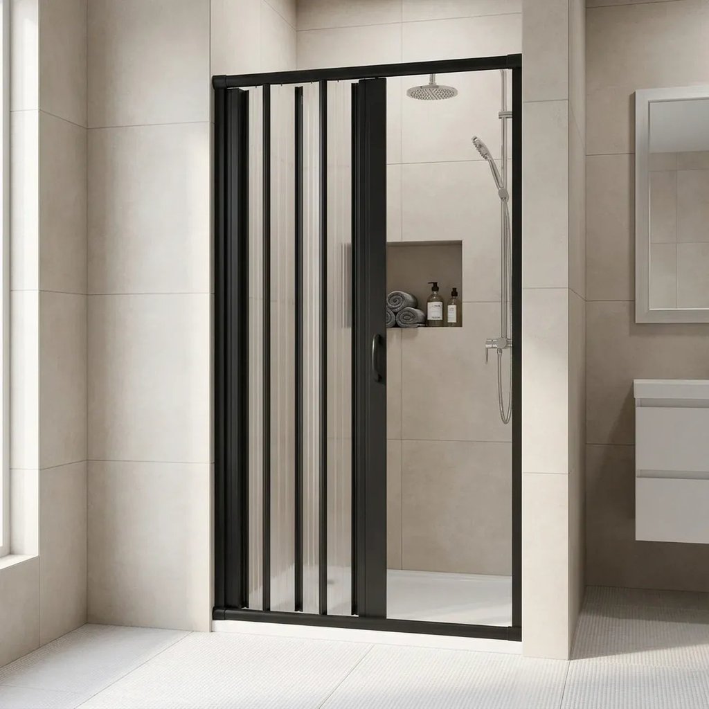 Box para Banheiro de PVC 185x70cm Sanfonado Frontal Bcf Preto Preto
