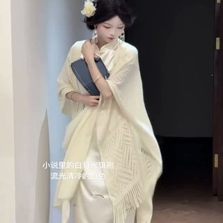 Sala de ar condicionado 2026 fino escritório verão xale feminino oco primavera verão moda exterior Cheongsam estilo mant
