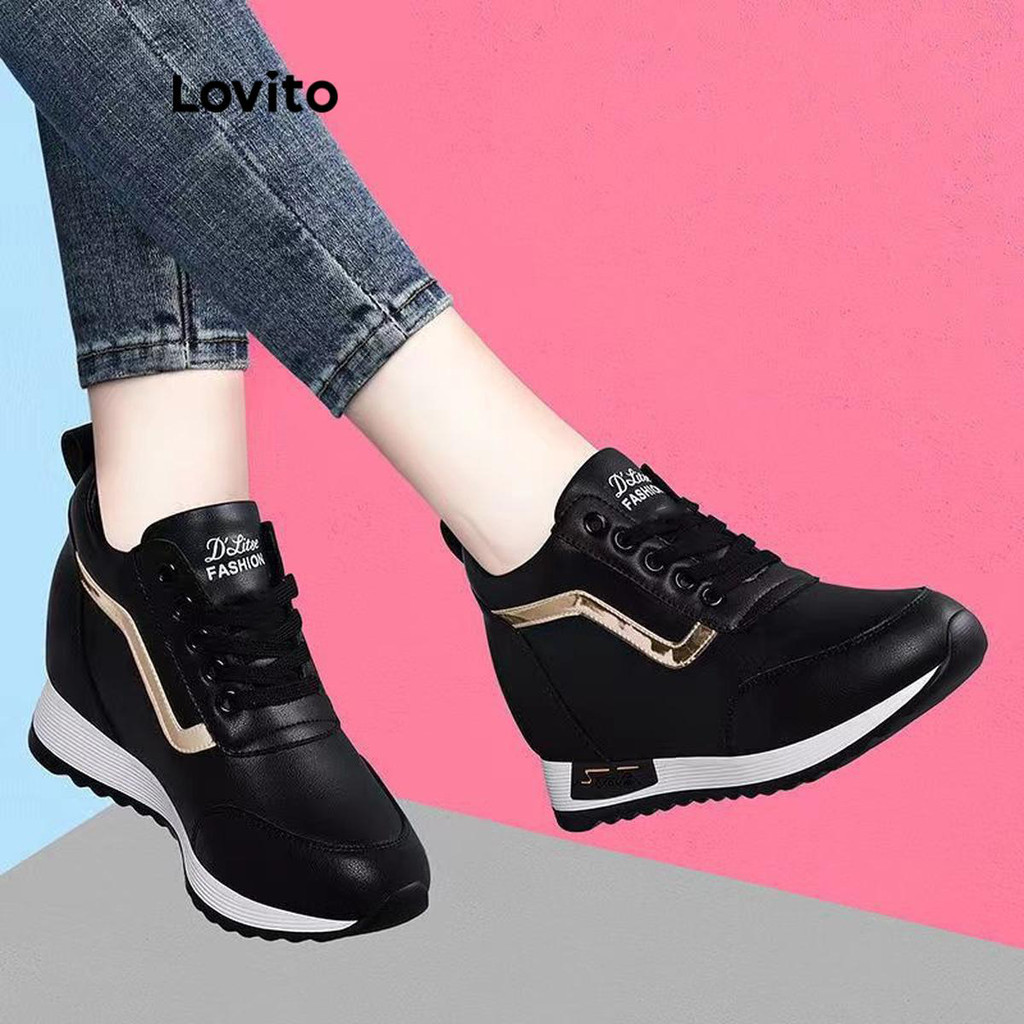 Lovito Tênis Casuais Para Uso Diário Ao Ar Livre Estilo Coreano Lisos Com Blocos De Cores E Salto Invisível Para Mulheres LFA45031 · foto 2