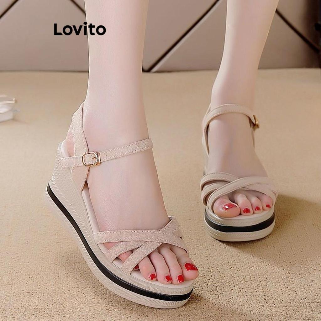 Lovito Sandálias Casuais Femininas Com Salto Anabela Design Elegante Com Tiras C