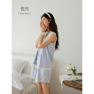 Yue interior com almofada no peito pijamas femininos verão verão sem mangas colete Cardigan Shorts puro algodão Homewear