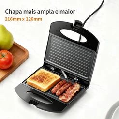 Gaabor Sanduicheira Elétrica 800W Preta Dupla Face Antiaderente Compacta Leve 2 Sandes EH M03A