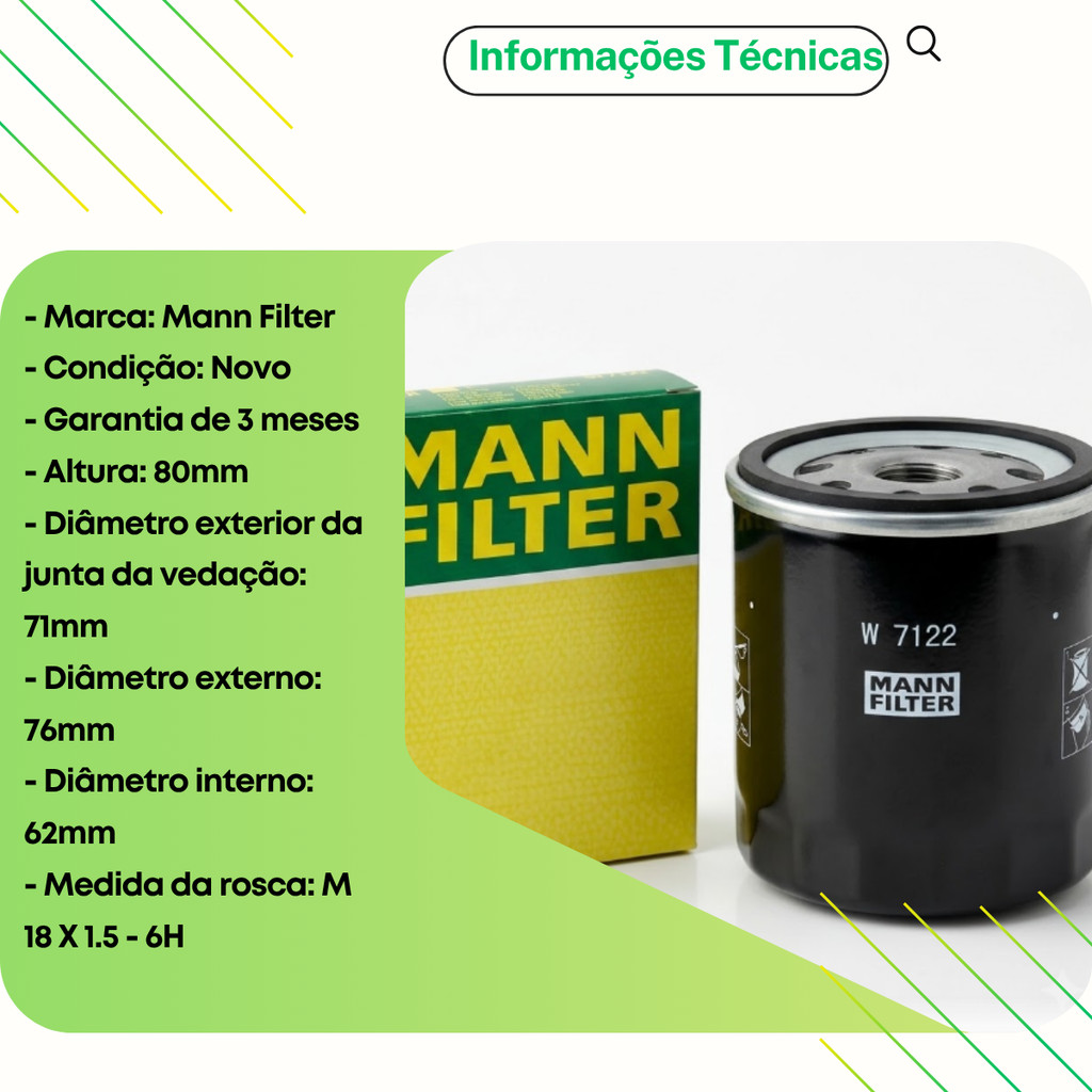 Filtro Óleo Lubrificante GM Chevrolet Astra / Corsa / Celta / Meriva / Cobalt / Vectra Mann W7122 · foto 2