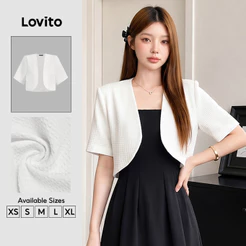 Lovito Elegante Blazer Simples Outono/inverno Blazer Branco para Mulheres L156AD182