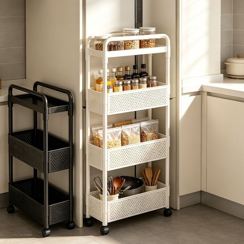 Carrinho Organizador Slim 13cm com Rodinhas 3 ou 4 Prateleiras Multiuso para Cozinha