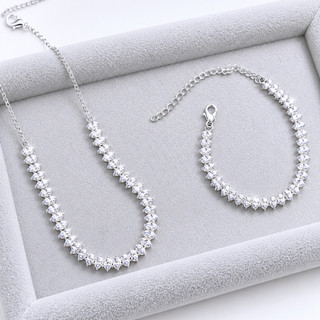 Kit Colar E Pulseira Riviera Navete Zircônia Banhado a Prata 925